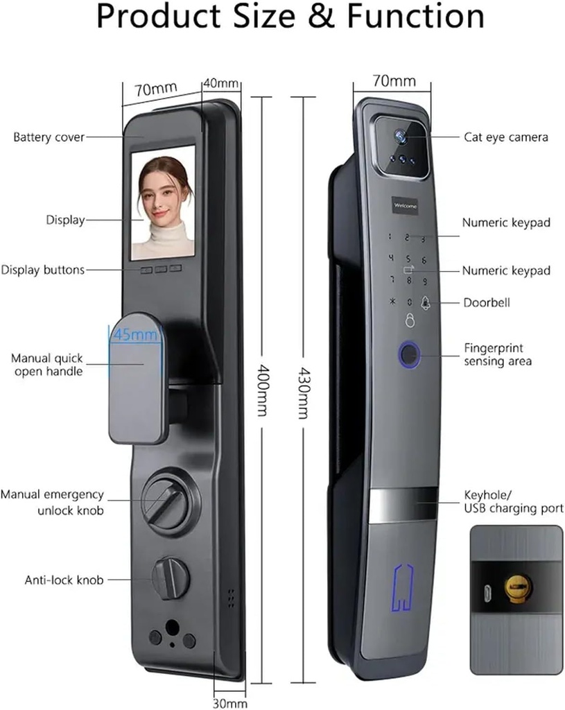 Serrure Intelligente 3LOQ-H20P avec Caméra et Ecran